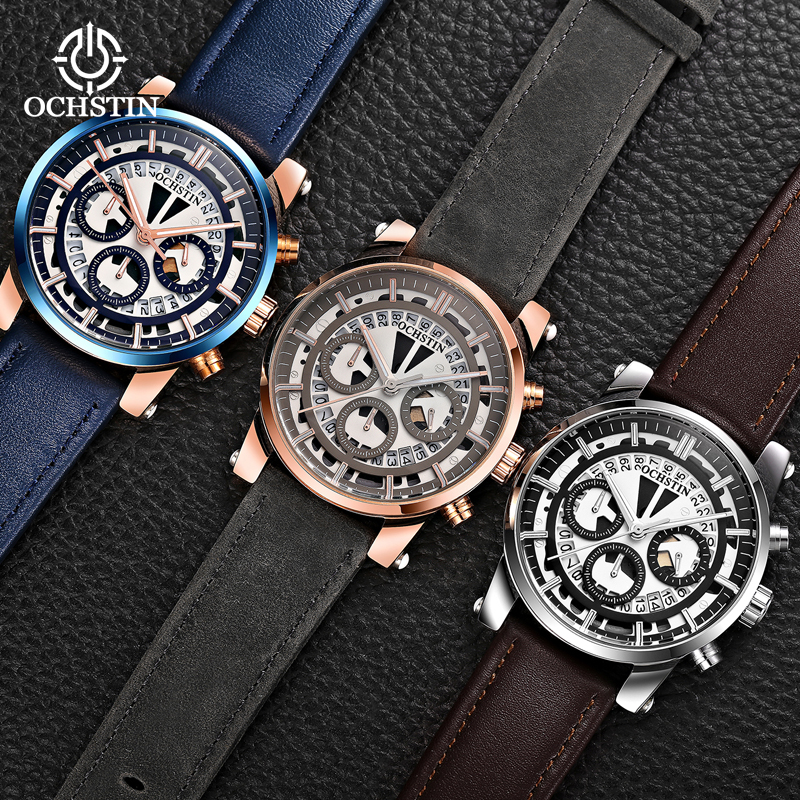 new product Ochstin's 2024 minimalist trendy pilot series multifunctional quartz movement watch for men's quartz watches smile