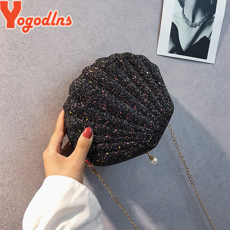 Cute Sequins Small Shell Bag Shoulder Handbags Phone Money Pouch Chain Crossbody Bags for Women
