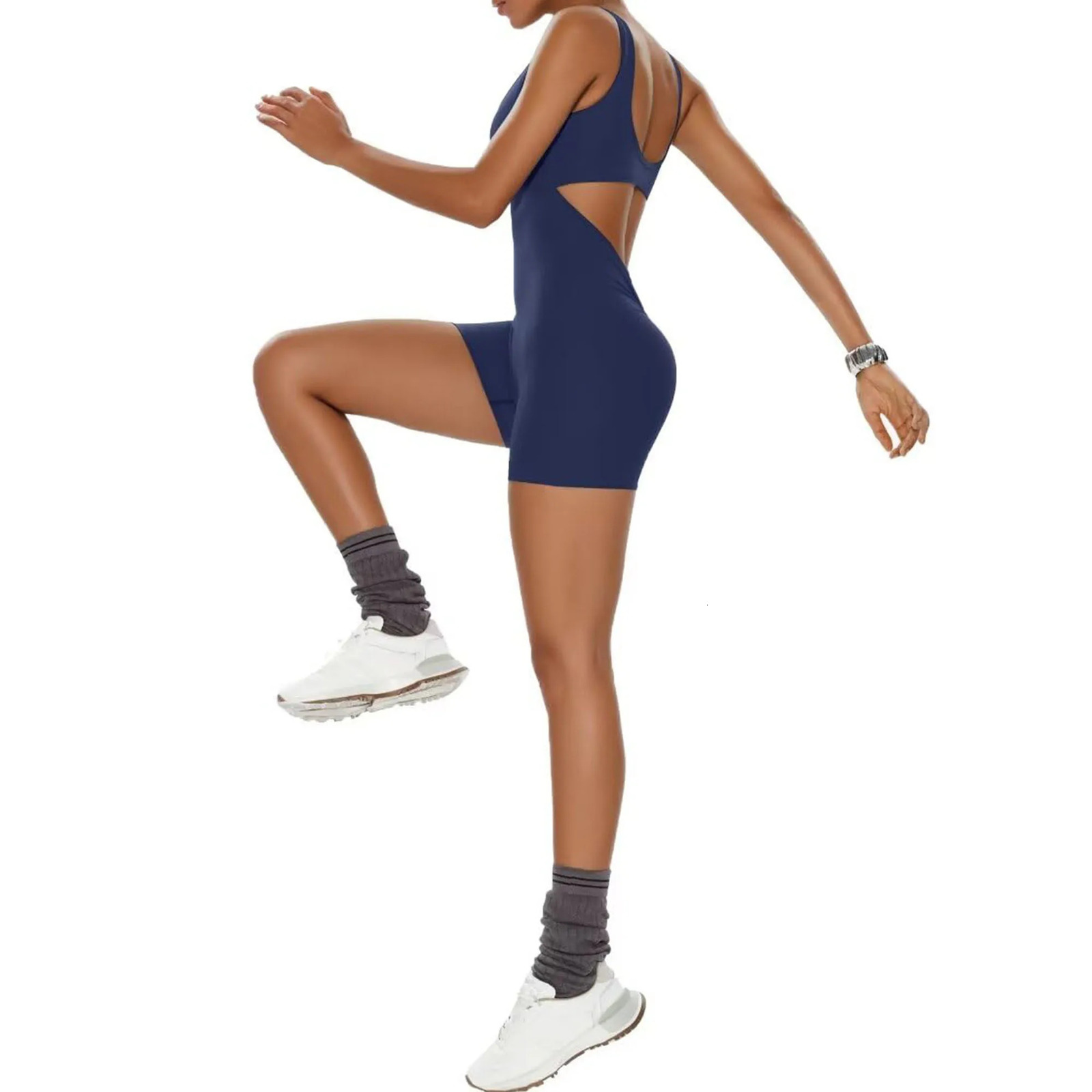 Jumpsuits for Women Sexy Backless One Piece Jumpsuit Yoga Shorts Sleeveless Tummy Control V Back Scrunch Bodycon Romper 240401