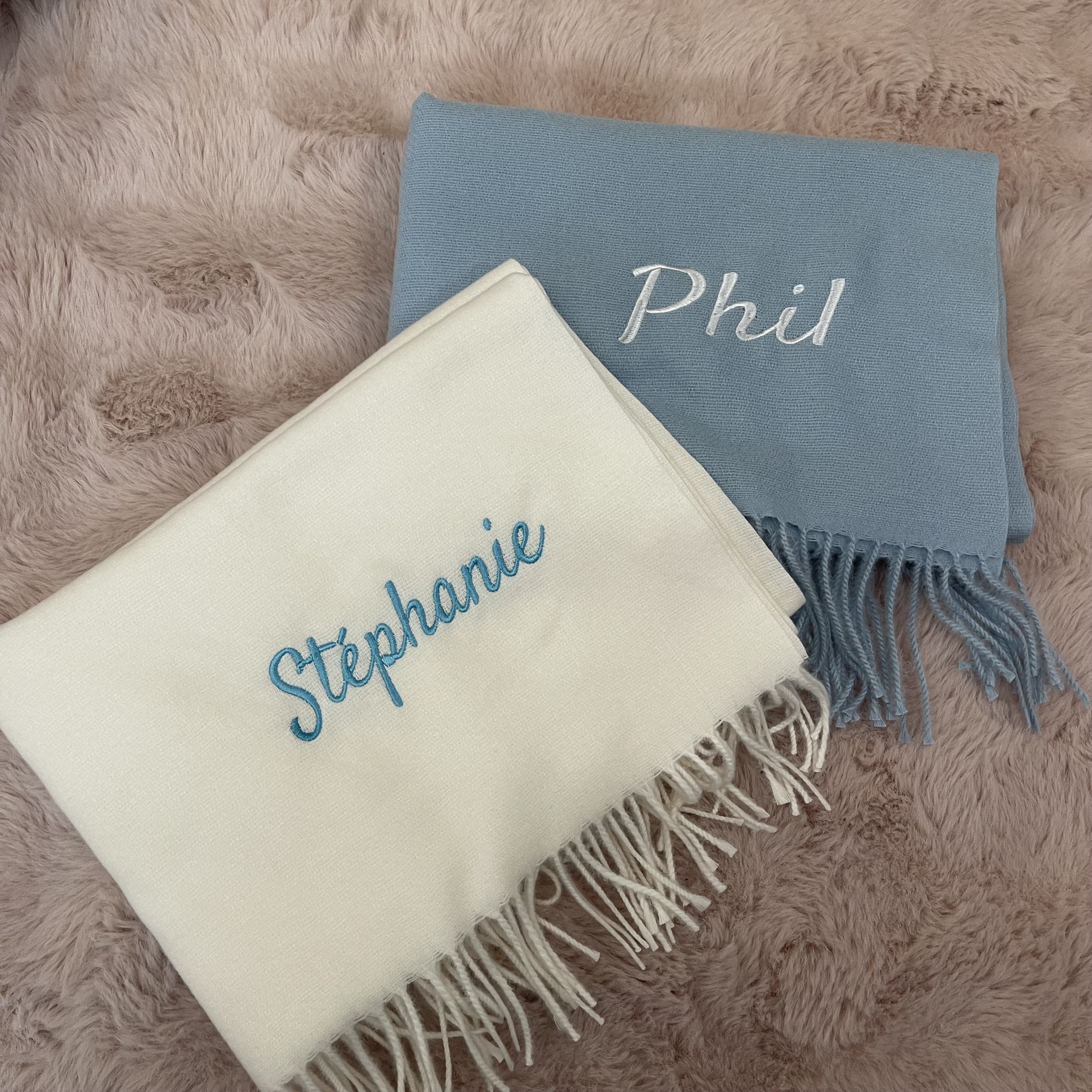 Name Thickened Women's Embroidered Scarf Custom Name Solid Color Winter Tassel Shawl for Women Personalized Birthday Gift Scarf smile