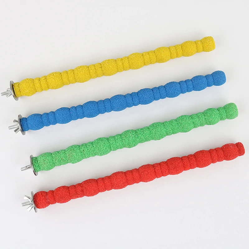 1pc Random Color Parrot Pet Raw Standing Stick Wood Hanging Stand Rack Toy Stick Stand Parakeet Branch Perches for Bird Cage Bar