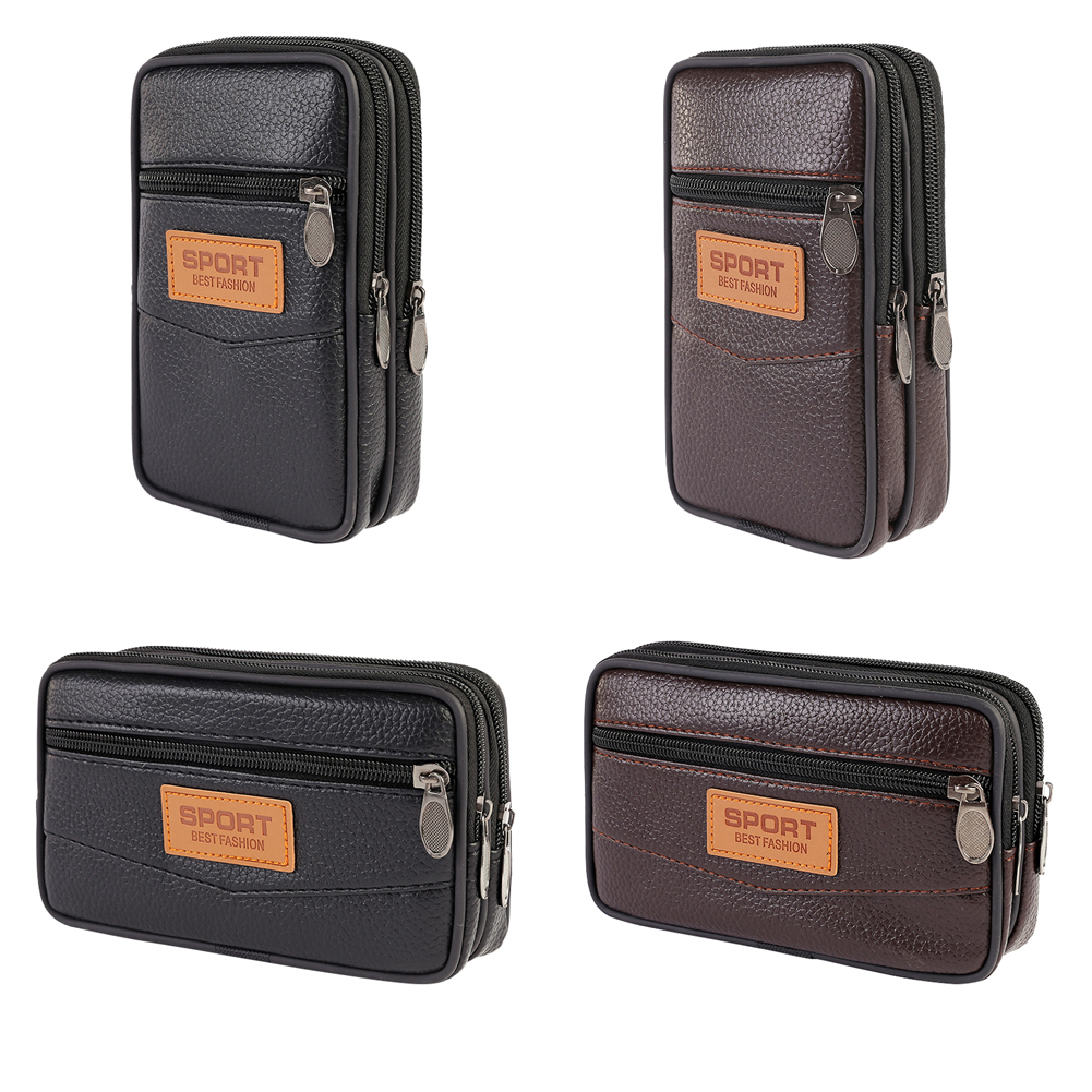 ddmysmile Bag Men PU Waist Leather Fanny Waist Bag Casual Mobile Phone Purse Pocket Male Outdoor Travel Sports Belt Bum Pouch Smile