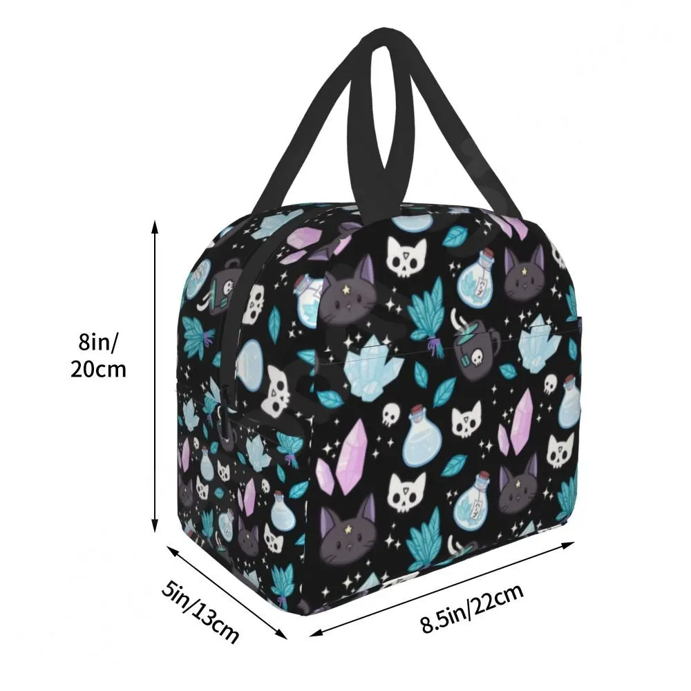 Witch Pattern Herb Insulated Lunch Bag for School Office Halloween Cat Skull Leakproof Cooler Thermal Bento Box Women Children smile