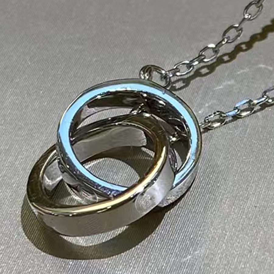 Luxury Fashion Necklace Designer Jewelry Party Sterling Silver Double Rings Diamond Pendant Rose Gold Necklaces For Women Fancy Dress Long Chain Jewel