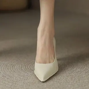 New Soft Leather Solid Candy Color Single Women's Simple New Pointed Toe Comfortable High-heeled Shoes Women e174
