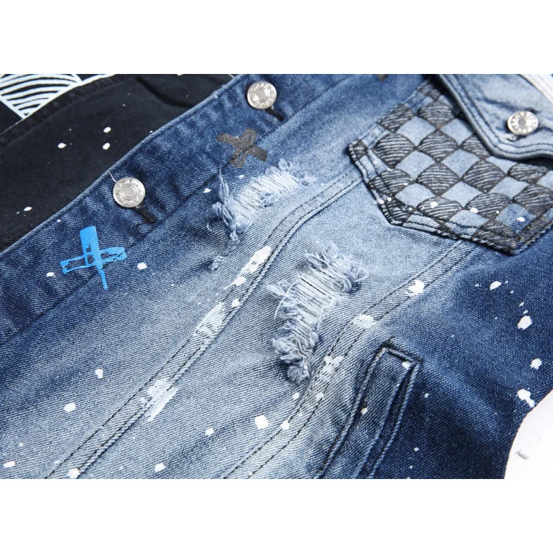 Y2K Street Graffiti Mens Denim Jacket High end Fashion Personalized Spray Paint Printed Jacket Black Casual Loose Denim Top 241112