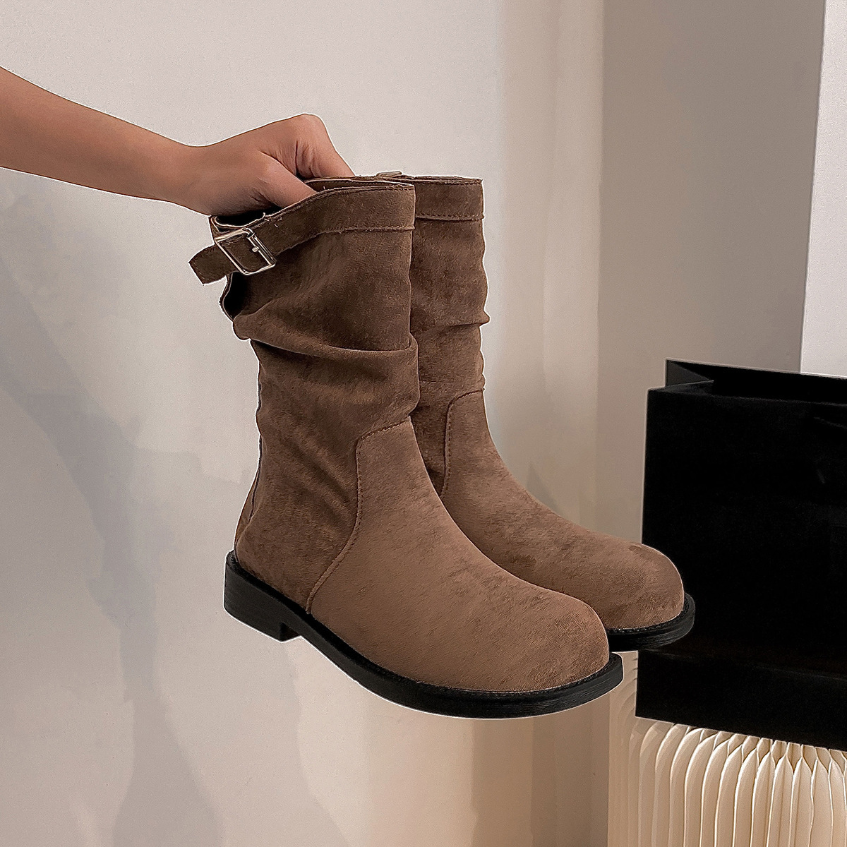 Women's Boots:Fashion Simple Style Design Sense Round Toe Martin hot Boots Thick Sole Retro Increase Height Versatile,Brown/Apricot,Free shipping