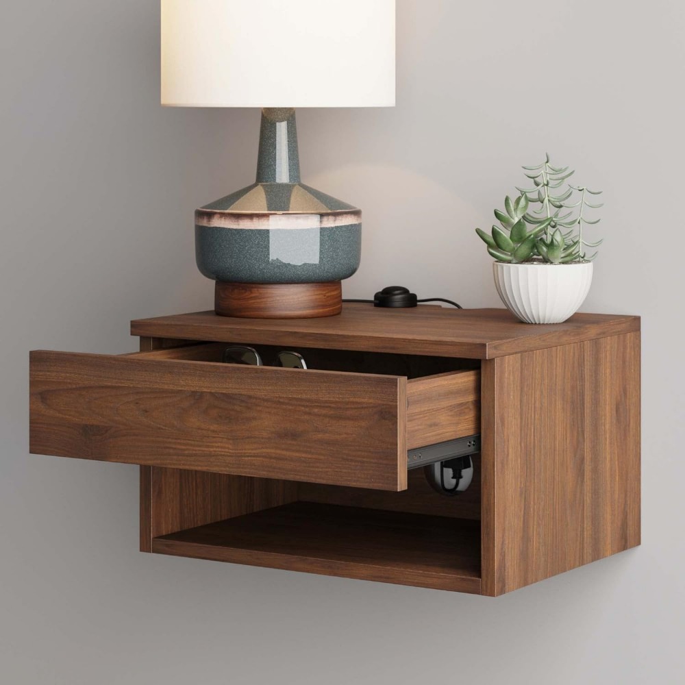 Modern Floating Bedside Nightstand With Drawer Bed Side Table 1 Brown Walnut Freight Free Home Furniture Storage Locker Tables