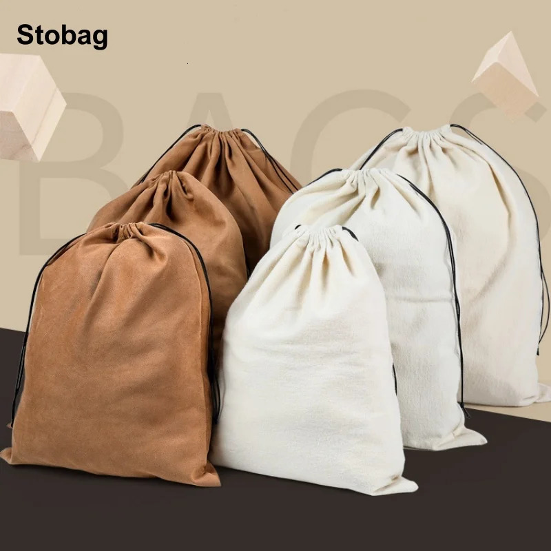 StoBag 5-piece dust-proof drawstring bag velvet fabric large clothing and shoe packaging storage reusable travel organizer bag 241113