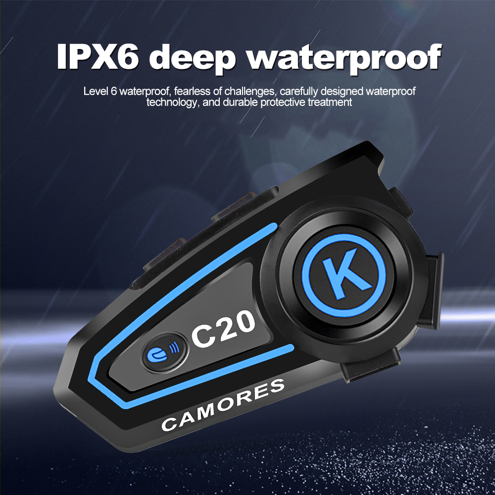 C20 Motorcycle Helmet Headset Stereo Bluetooth Hands Free Call IPX6 Waterproof 1200mAh With Tri-Color Ambient Light