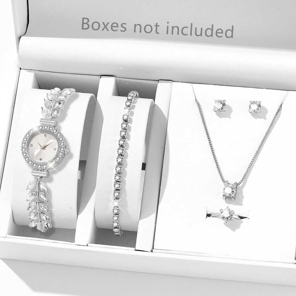 6PCS Silver Women Watch Light Luxury Dial Quartz Wristwatch Wheat Ear Telescopic Bracelet Strap Watch Jewelry Set Gift For GirlsXJ241109