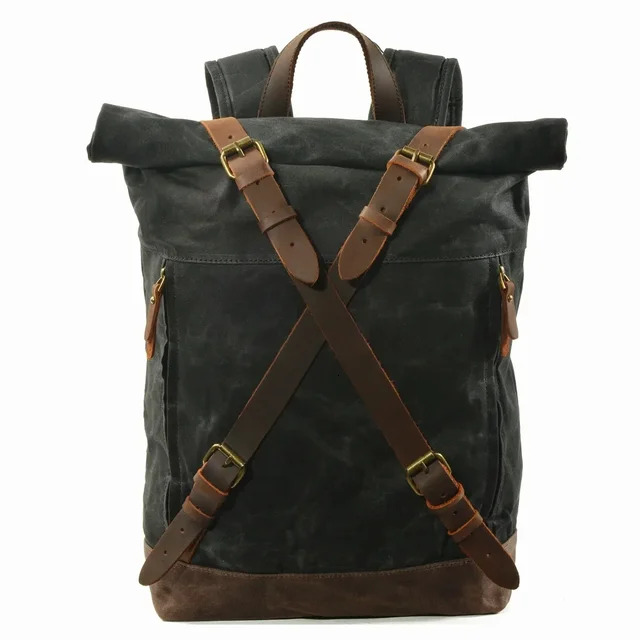 Men's Waterproof Wax Canvas Hiking Outdoor 30 L Travel Bag Anti-Theft Laptop Retro Rolled Backpack Canvas Materia BagVoyage