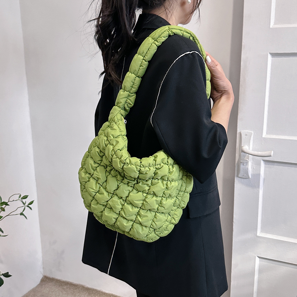 Quilted Crossbody Bag for Women Pleated Handbags Padded Cloud Shoulder Bags Ruched Bubbles Tote Bag Nylon Casual Messenger Bag