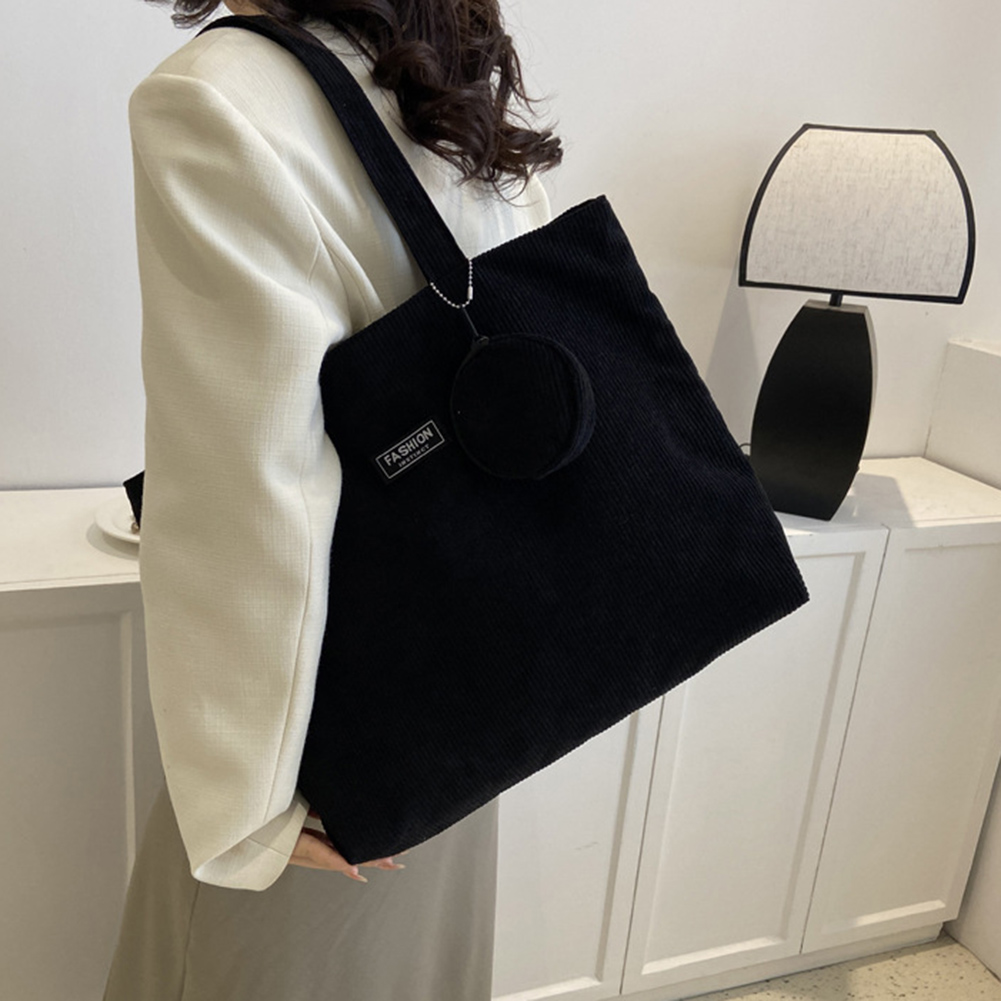 Women Corduroy Tote Handbag Zipper Top Handle Bag Foldable Lightweight Handbag with Coin Bag Large Capacity Versatile Sling Bag