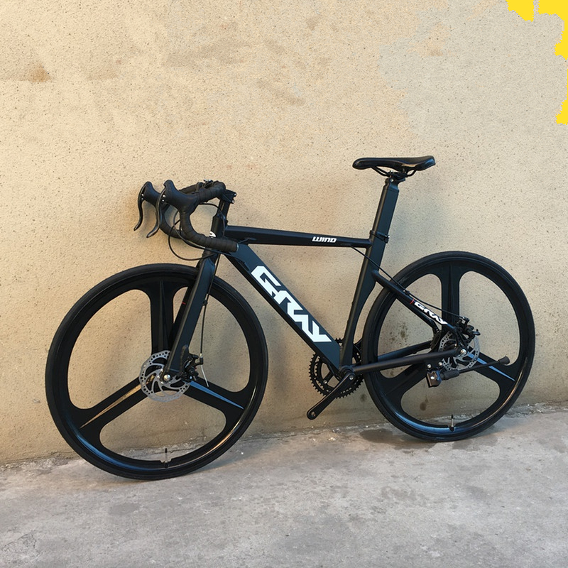 Road Bike Magnesium Alloy Wheels, Double Disc Brake, Racing Bicycle, 3 Spokes, Aluminum Alloy Frame, 14, 16, 18, 20 Speeds, 700C
