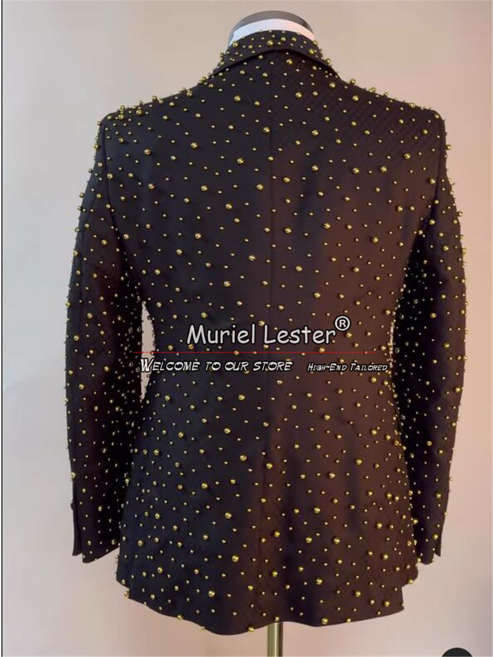 Luxury Men's Suits For Wedding Heavy Gold Pearls Groom Tuxedos Custom Made 3 Pieces Formal Banquet Party Prom Blazers Bespoke