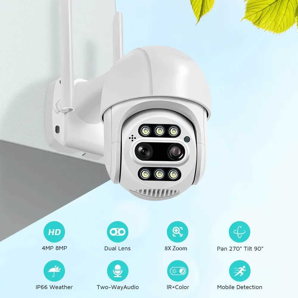 IP Cameras BESDER 8MP 4K PTZ IP Camera 8x Zoom Dual-Lens Human Detect CCTV Camera Outdoor CCTV Wifi Video Surveillance Camera ICSEE Alexa 240413