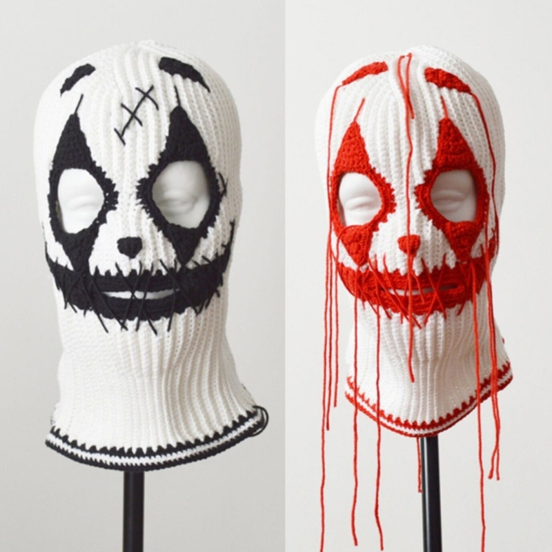 Balaclava Hat for Adult Autumn Winter Knitted Hat Winter Mask Photography Props Terrifying Ghost Knitted Balaclava