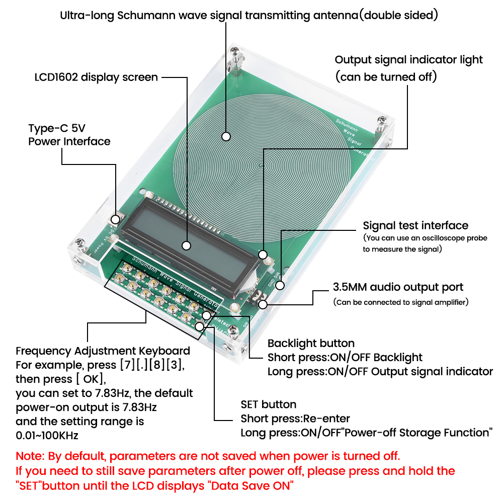 7.83Hz Schumann Waves Resonance Generator 0.01Hz~100000Hz Adjustable Frequency Pulse Audio Resonator Type-C Interface