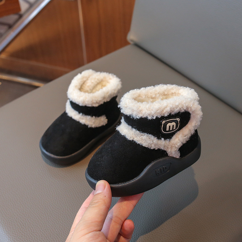 Free Shipping 2024 New Children's Snow Boots with Thick Velvet for Baby Girls, Khaki Cotton Shoes, Anti slip Soft Bottom, Boys' Casual Shoes