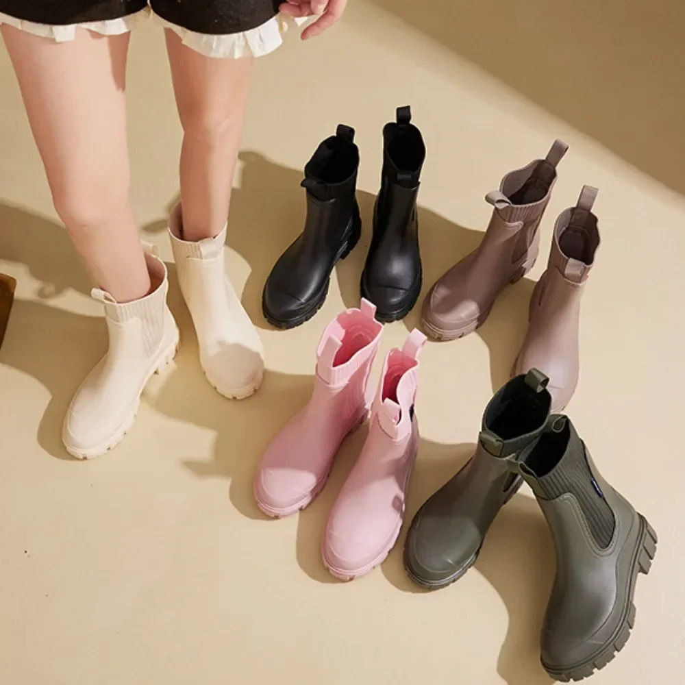 Waterproof Rubber Shoes for Women Elastic Mouth Womens Rain Boots Low Cut Rain Shoes Waterproof and Anti Slip Womens Boots 241112