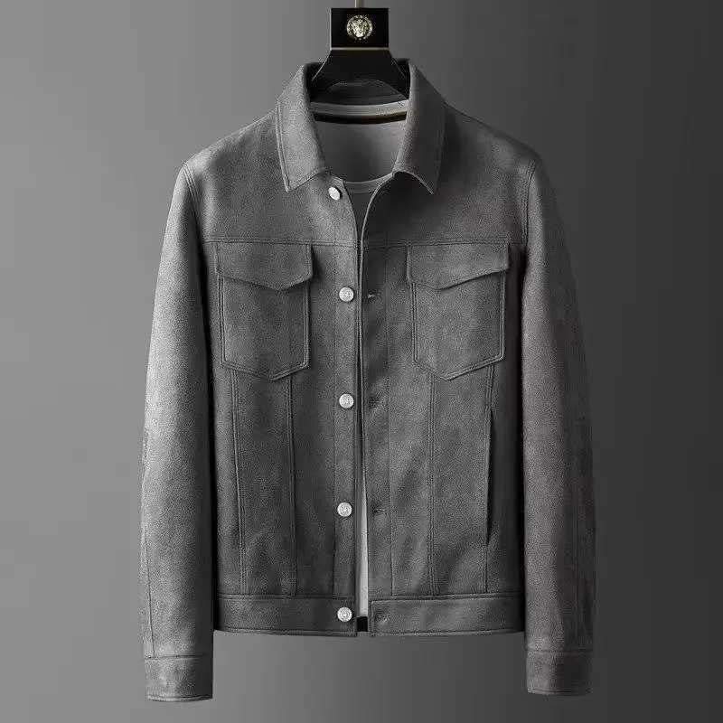 High Quality New Spring/Autumn Casual Jacket Mens Flip Collar Slim Fit Style Deer Skin Fce Jacket M Retro Jacket T241112