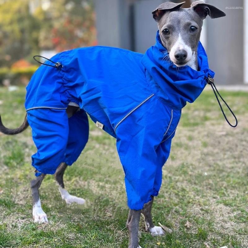Dog Apparel Spring Autumn Light Blue 4-legged Raincoat Windproof Rainproof Jacket For Italy Greyhound Inner Mesh Breathable Coat Whippet