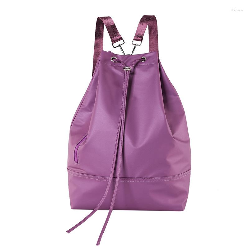 Drawstring Cross-border Spring Fashion All-match Solid Color Large Capacity Bucket Bag Simple Casual Wide Shoulder Strap Backpack zhanyishengli