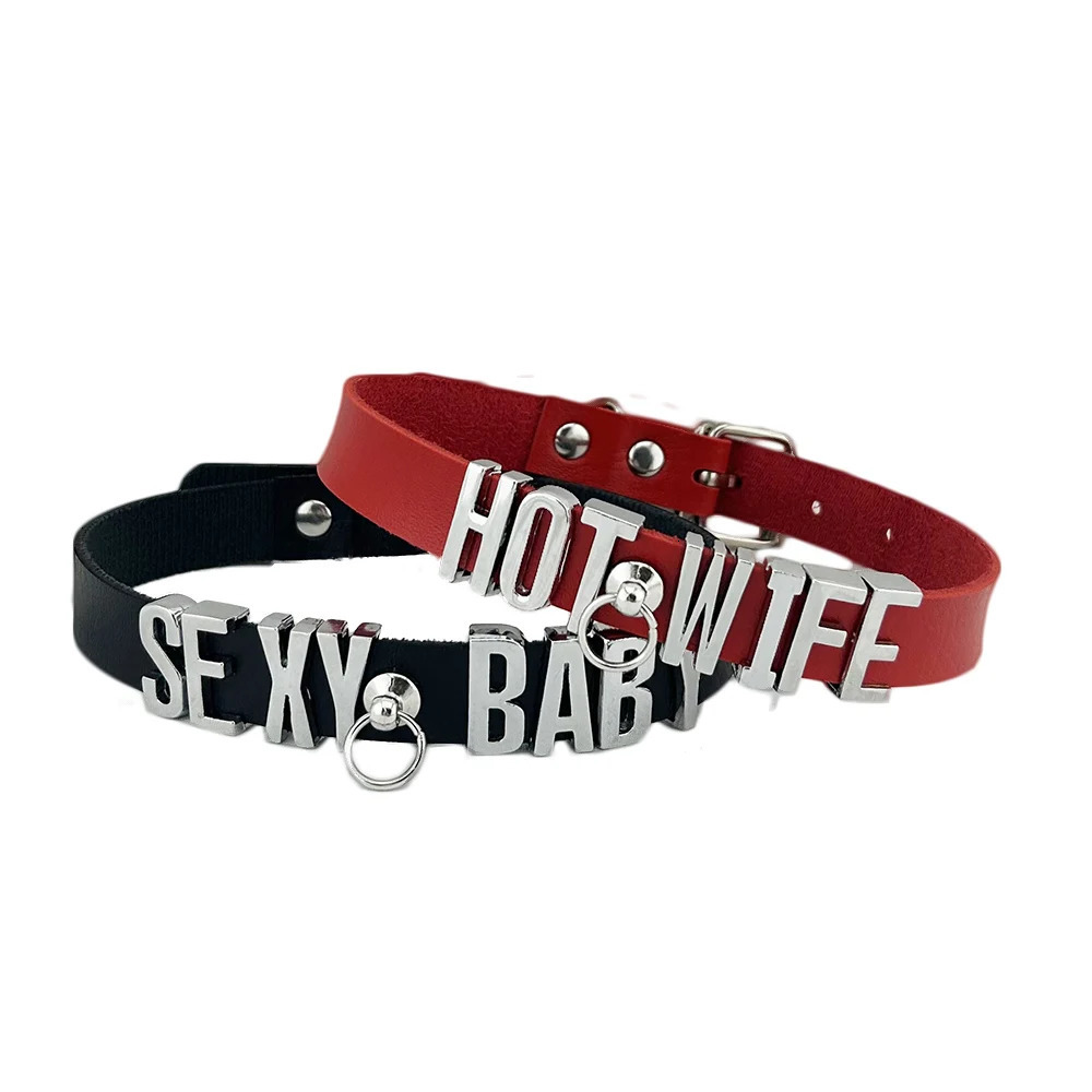 Women Girls Pu Leather Sexy Daddy Name Collar Punk O-Ring Buckled Custom Letter Necklace Choker Kawalii Jewelry 241113