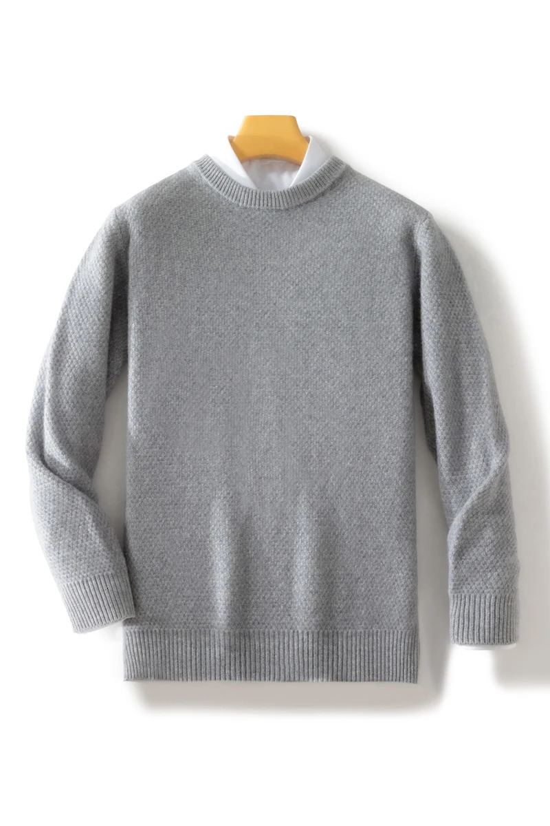 Mens cashmere sweater autumn O-neck long sleeved floral 100% Merino wool knitted intelligent casual clothing thick warm top 241113