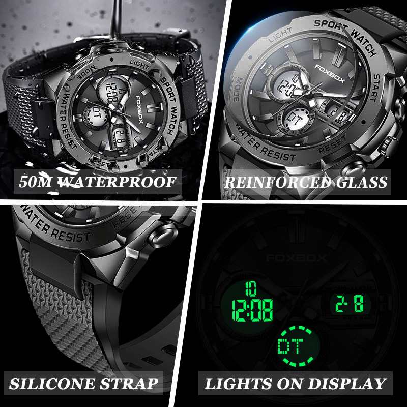 2024Luxury Mens Sport Watch Waterproof Digital Alarm Chronograph Quartz Wristwatches Male Clock Relogio Masculino