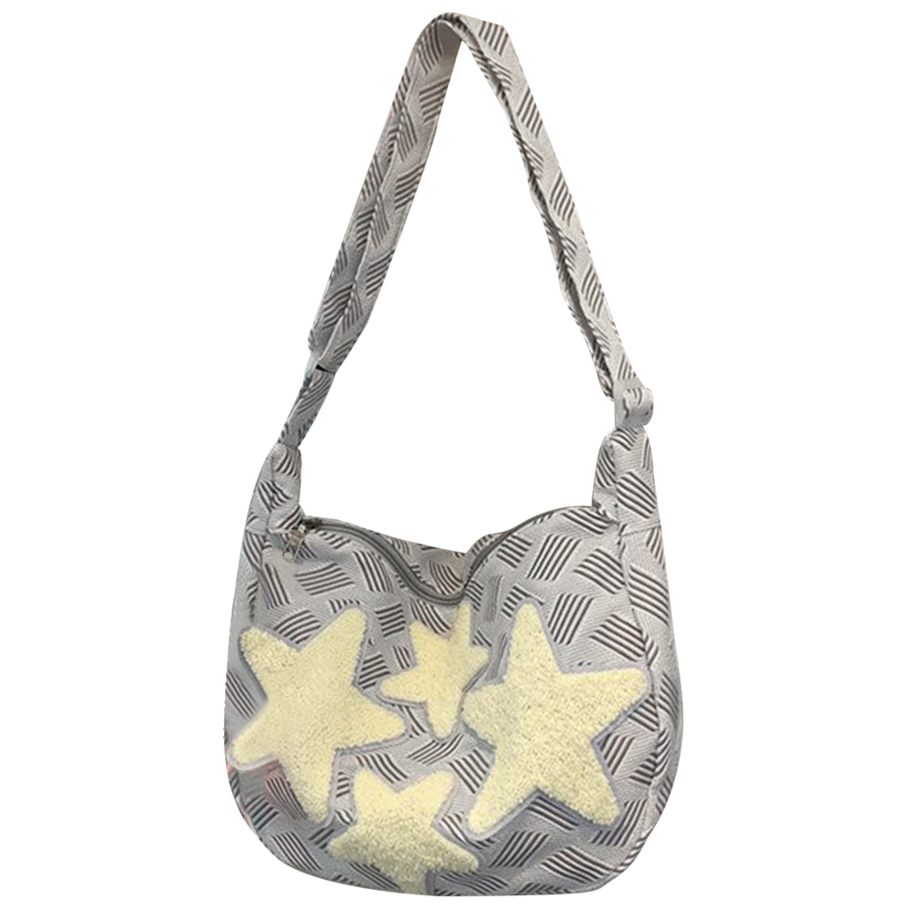 Women Lovely Shoulder Bag Large Capacity Canvas Daily Shopping Bag Star Applique Y2K Street Style School Bag for Teens Students