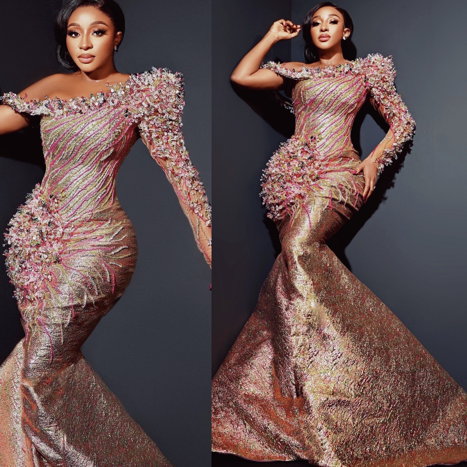 2024 Plus Size Gold One Shoulder Mermaid Prom Dresses For Special Occasions Florals Crystals Evening Party Birthday Gowns Dress For Women Vestidos de 