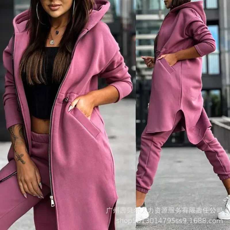 2024 Autumn Winter New Womens Hooded Jacket Trousers Suit Casual Everyday Joker Two-Piece SetX241112