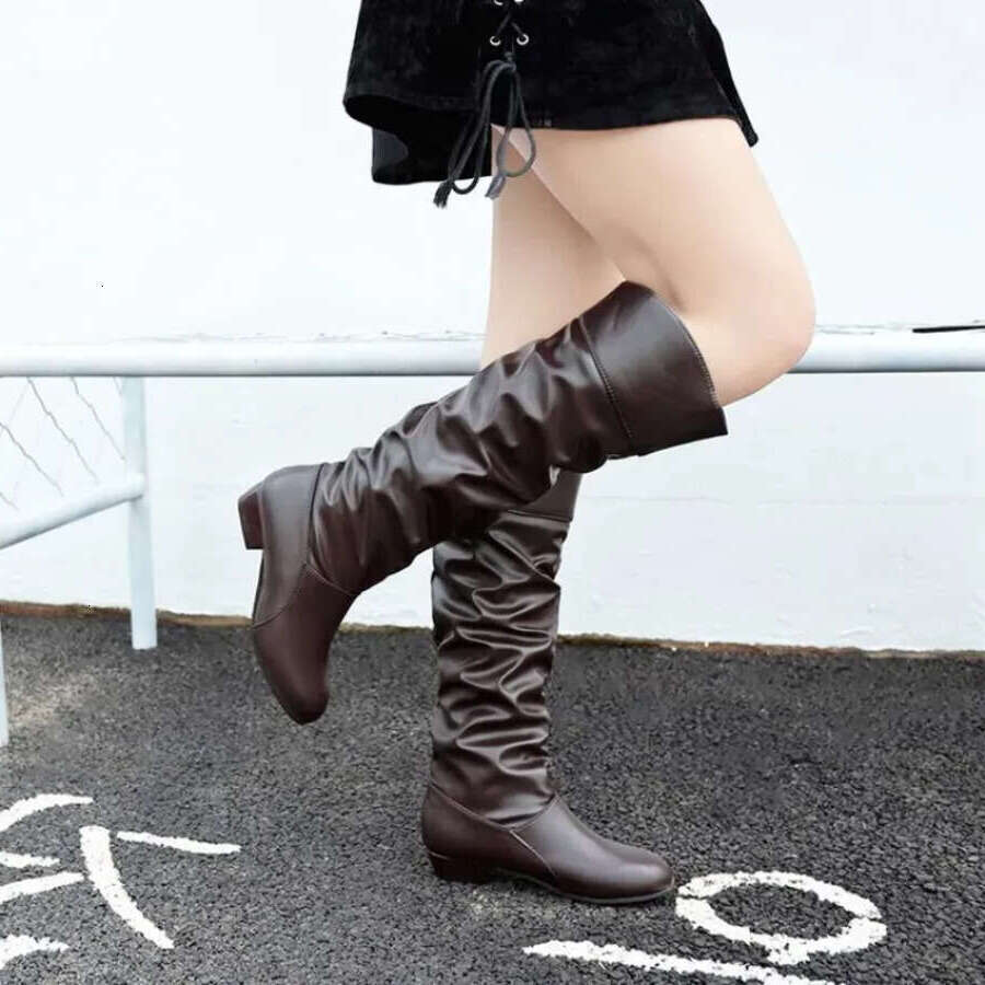New Knee Women Designer Heel High Black Women's Leather Boots Plus Size 35-43 Botas De Mujer 2025