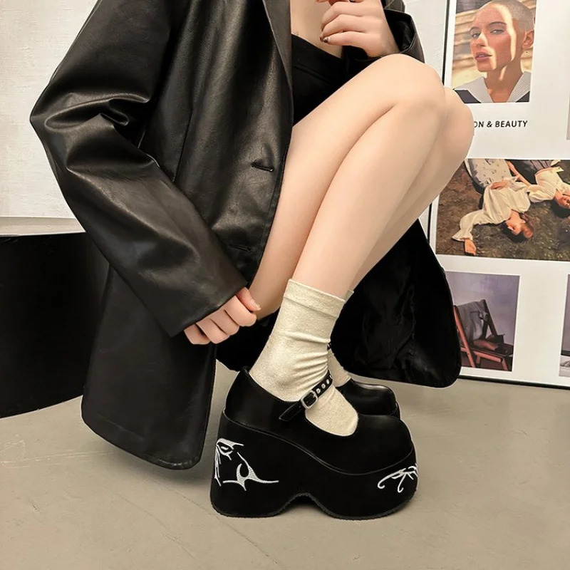 Women Platform Marie Janes Shoes 2024 Spring High Heels Shoes er Print Random Shallow Shoes Dress Pumps Zapatos Mujer 241112