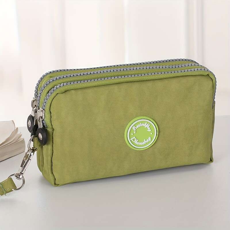 Triple Zipper Clutch Wallet Secure compartments, Ultra-Lightweight & Stylish Wristlet - Durable Nylon Phone Pouch for On-the-Go Convenience