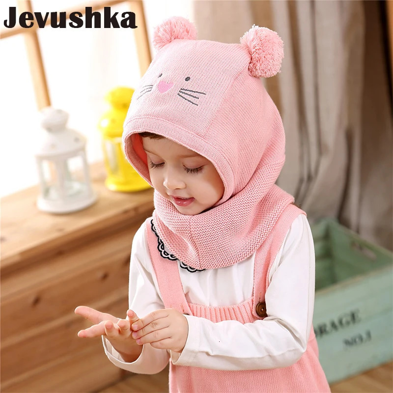 Winter Warm Knit Baby Girls and Boys Pompom Hat with Warm Fleece Lining Cute Bear Ears Hats for Kids Beanie Hat Scarf 241112