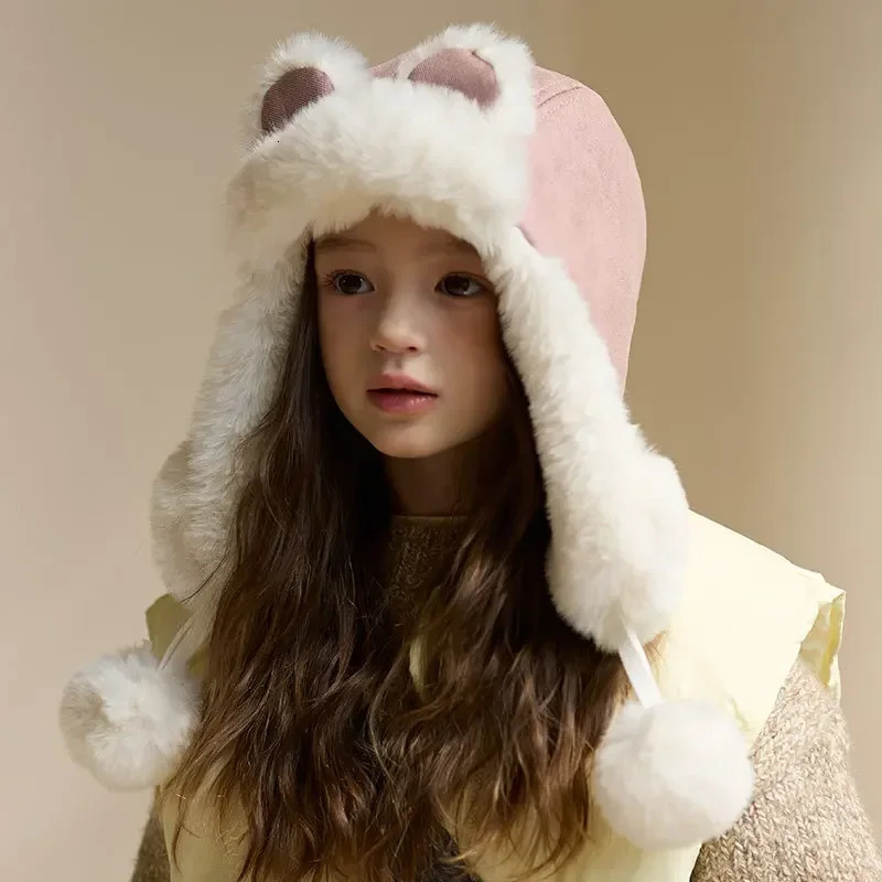 Winter Cartoon Hat Bear Ear Lamb Beanie Hats Warm Thickened Ear Protection Beanies for Women Girl Kawaii 241112