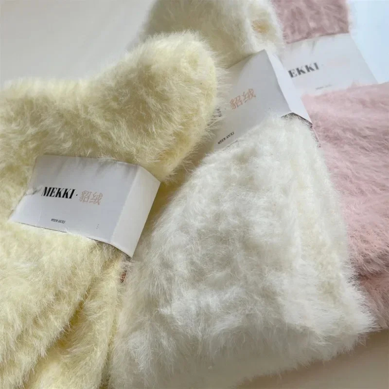 5 pairs of mink wool womens super soft socks for winter warmth thick coral plush socks for snow home sleep Kawaii socks 241112