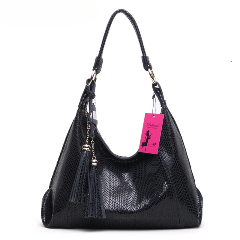 Brand Real Soft Suede Cow Leather Lady Crossbody Tassel Handbags Shiny Snake Emed Shoulder Tote Bags For Women Gy11 Genuine Leather Serpentine BagVoya