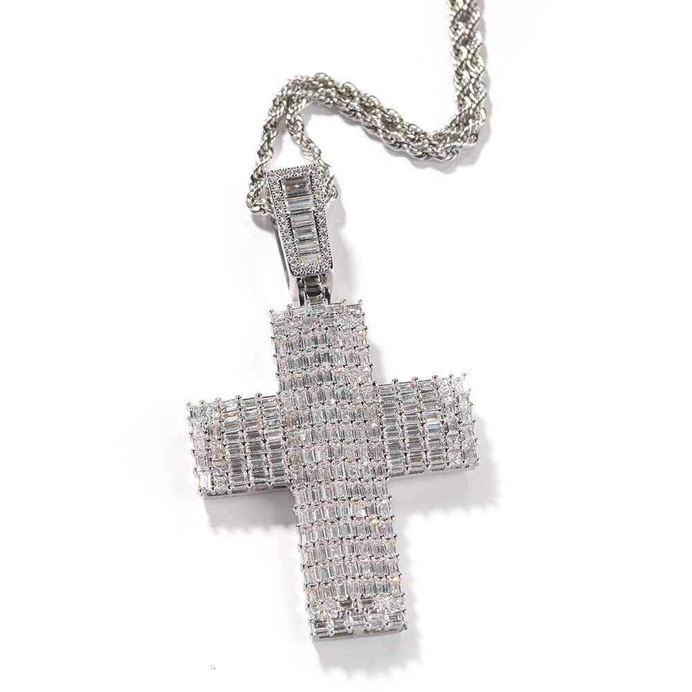 Top Quality Hip Hop New Square Cubic Zirconiaium Cross Pendant Necklace Punk Street Full Diamond Cool Mens Hip Hop Necklaces Iced Out Crystal Rapper J
