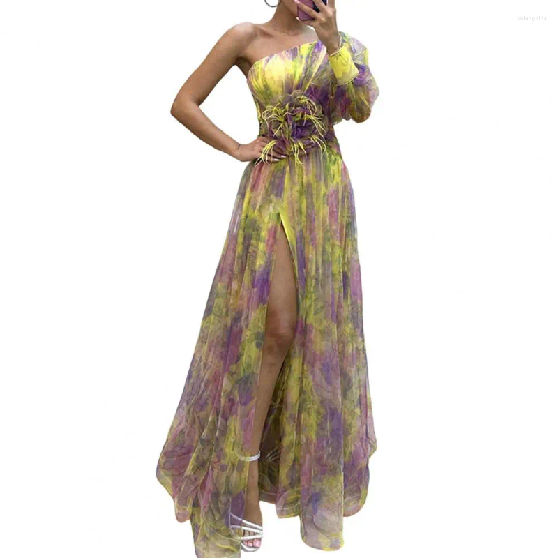 Casual Dresses Formal Evening Dress Off-shoulder A-line Elegant One Shoulder Tie-dye Ball Gown With Mesh Bubble Sleeves Sp