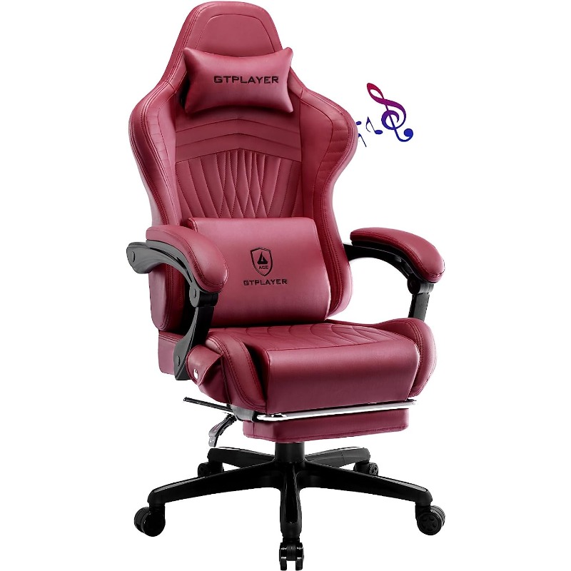 GTPLAYER Gaming Chair, Computer Chair with Footrest and Bluetooth Speakers, High Back Ergonomic Music Gamer Chair