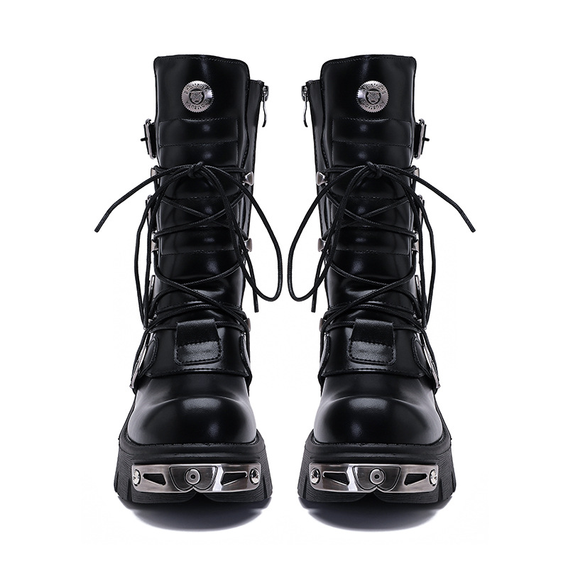 Rock Boots Retro Both Men And 2023 New Dark Punk Leather Metal Niche Motorcycle Platform Shoes For Women