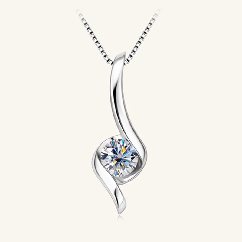 1CT Moissanite Color Real D with GRA Certificate Sterling Sier Simple Dia Pendants Necklaces for Women Jewelry smile