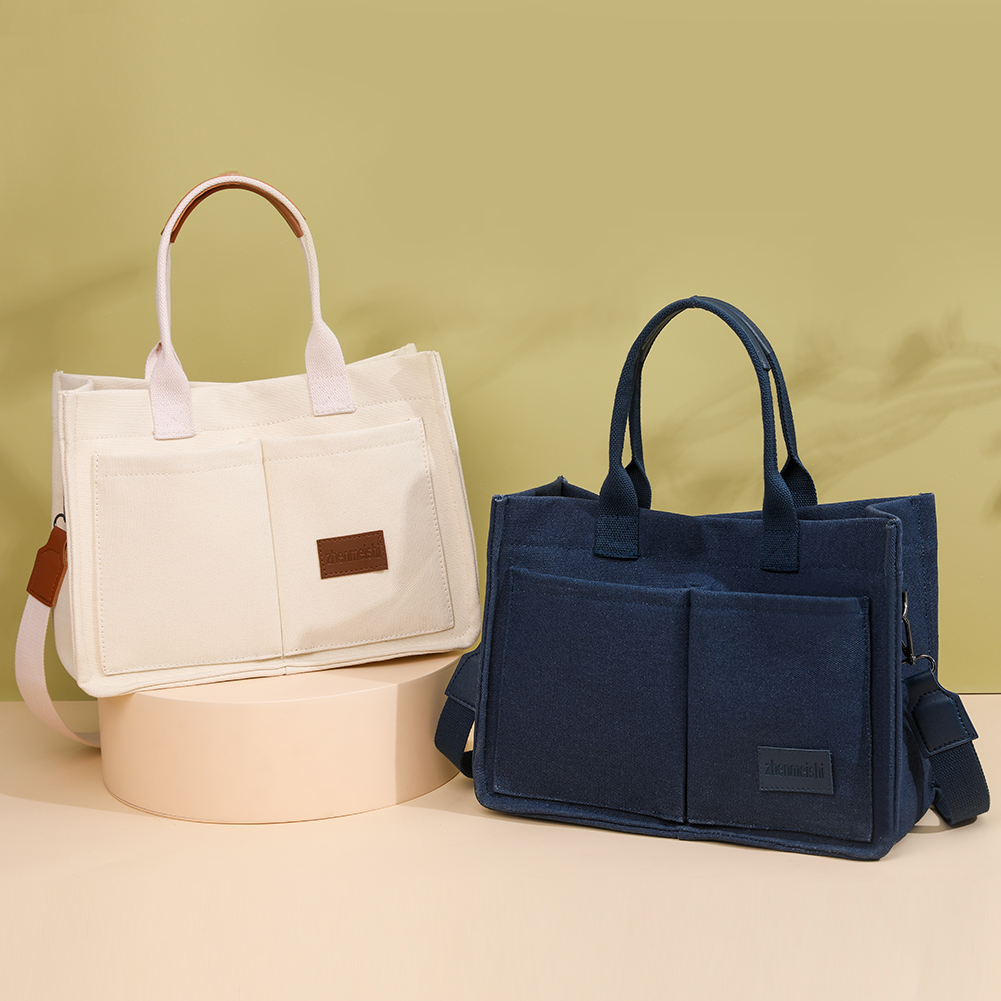 Women Retro Top Handle Bag Large Capacity Canvas Stylish Crossbody Bag Adjustable Strap Multi Pockets Casual Satchel Bag