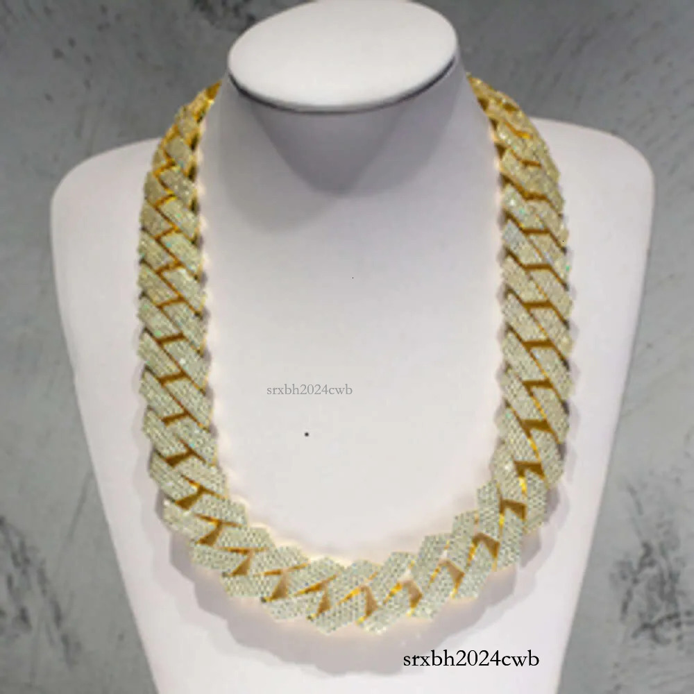 Fully Iced Out 24mm k Prong Setting Necklace Moissanite Custom Cuban Chain