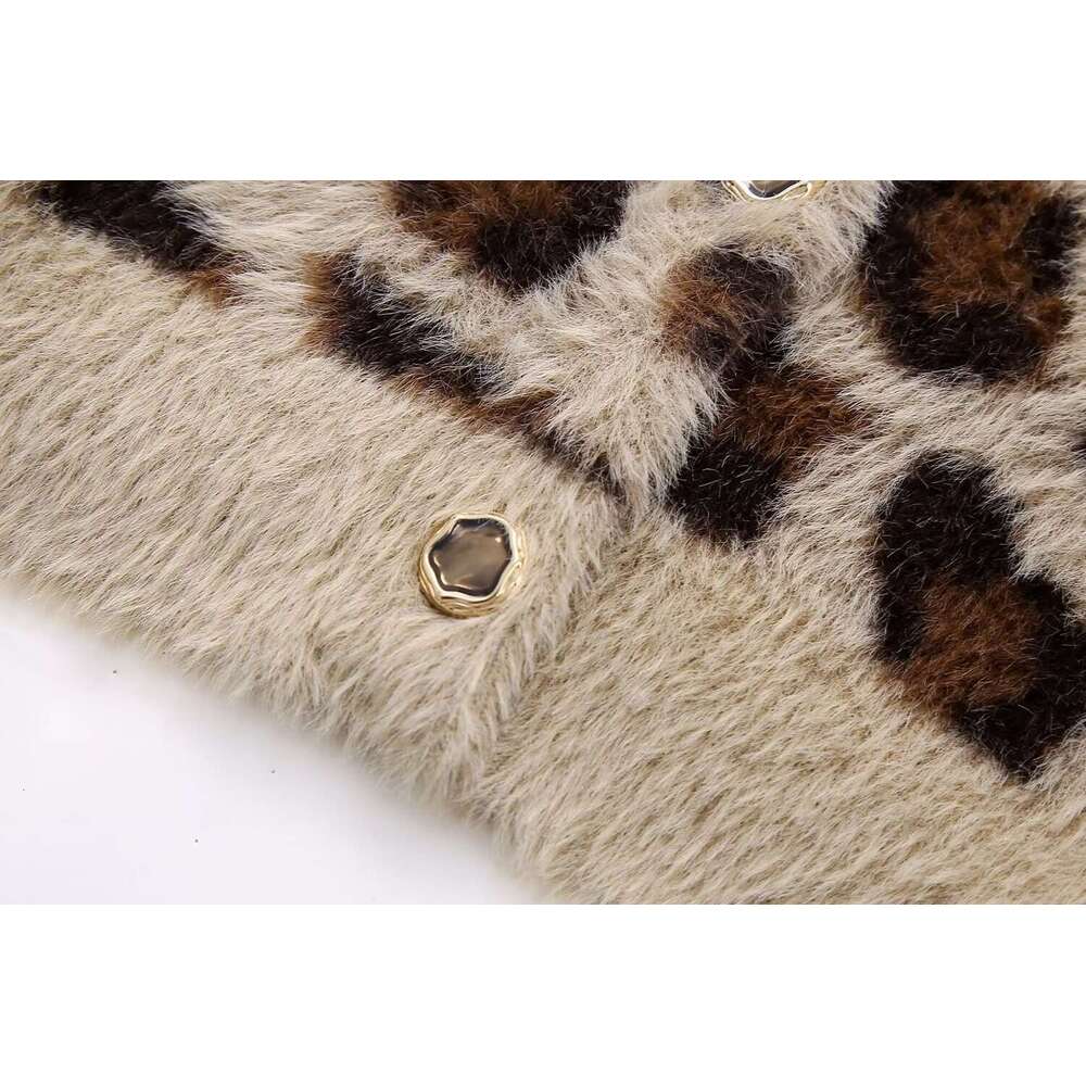 shanshi fur coat women Women's new autumn and winter fashion faux fur effect leopard print knitted cardigan short jacket