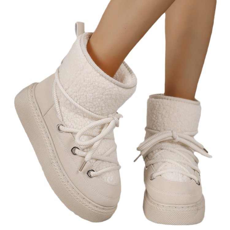 Thick soled cross strap snow boots for autumn and winter 2024, with a thick that does not reach the knee, providing warmth for women's boots